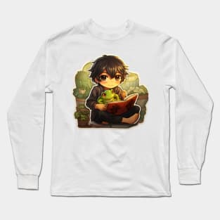 Cottagecore Anime Frog Boy Sticker Long Sleeve T-Shirt